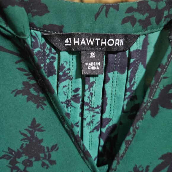41 Hawthorn Green Black Floral Flowy Whimsigoth 3/4 Sleeve Boho Blouse Top 1X - Picture 9 of 10